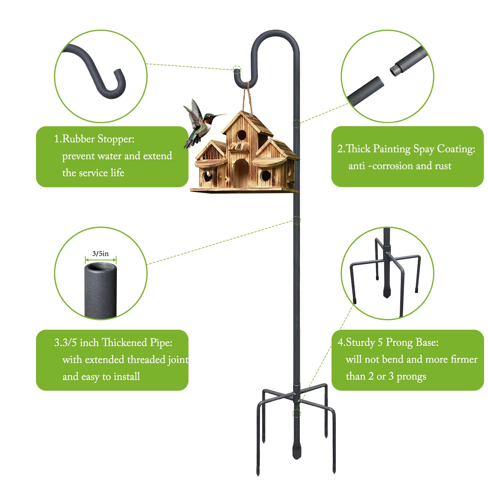 Highpro 47 Inch Shepherds Hook with solar light attached