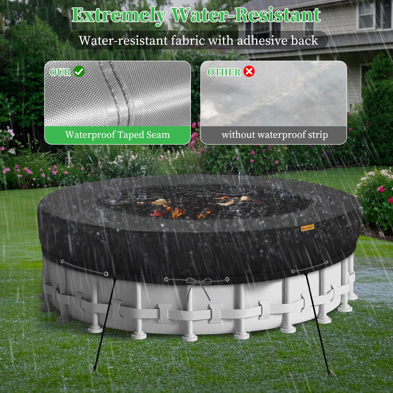 HIGHTQURO 18FT Round Pool Cover, black, close-up of fabric