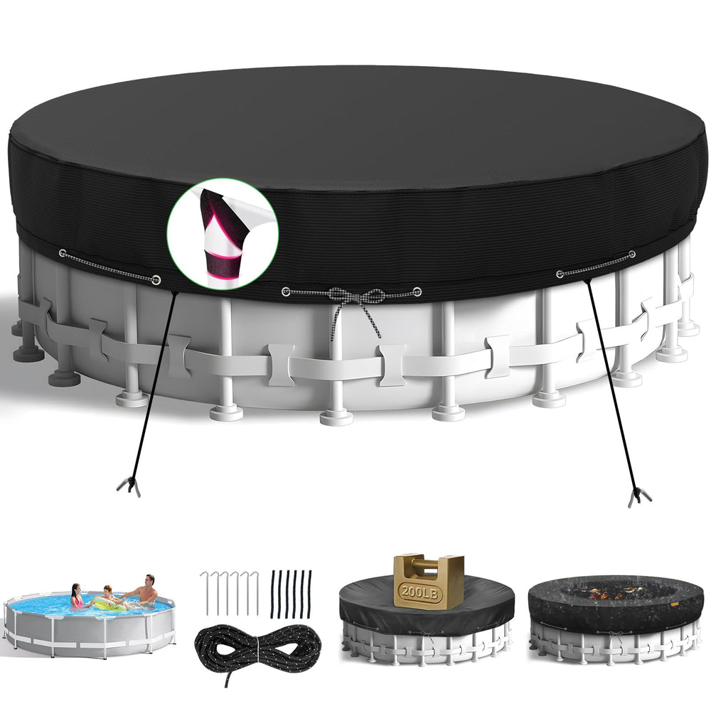 HIGHTQURO 18FT Round Pool Cover, black, front view