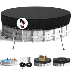 HIGHTQURO 18FT Round Pool Cover, black, front view