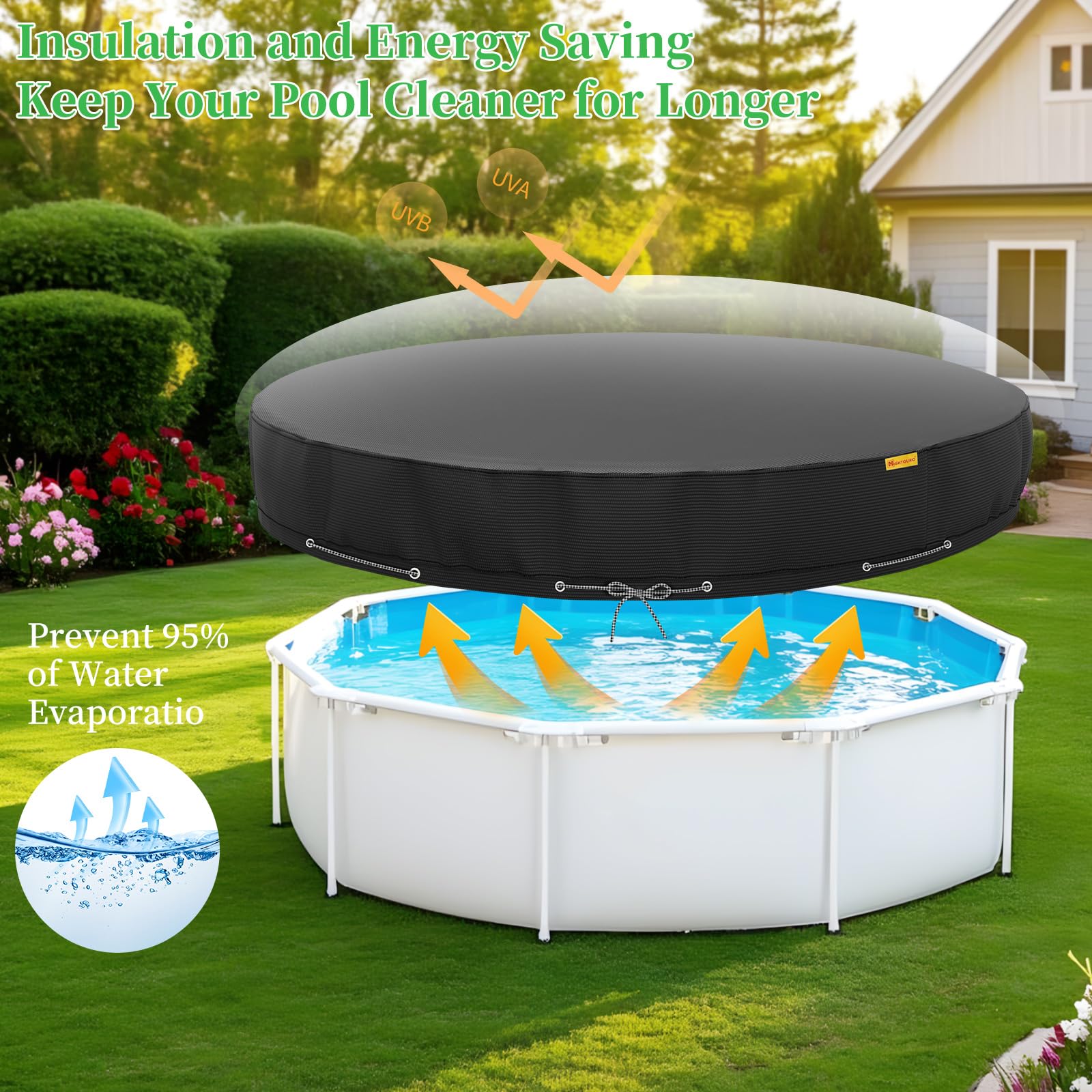 HIGHTQURO 18FT Round Pool Cover, black, on above ground pool