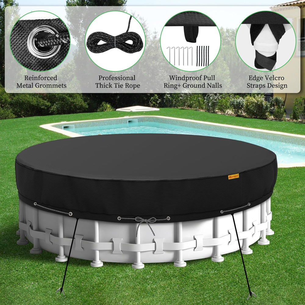 HIGHTQURO 18FT Round Pool Cover, black, with accessories