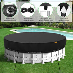 HIGHTQURO 18FT Round Pool Cover, black, with accessories