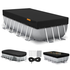 HIGHTQURO Rectangular Pool Cover 7x13FT black model front view