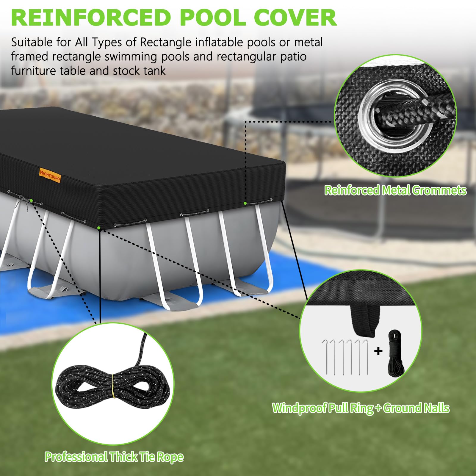 HIGHTQURO Rectangular Pool Cover installation instructions