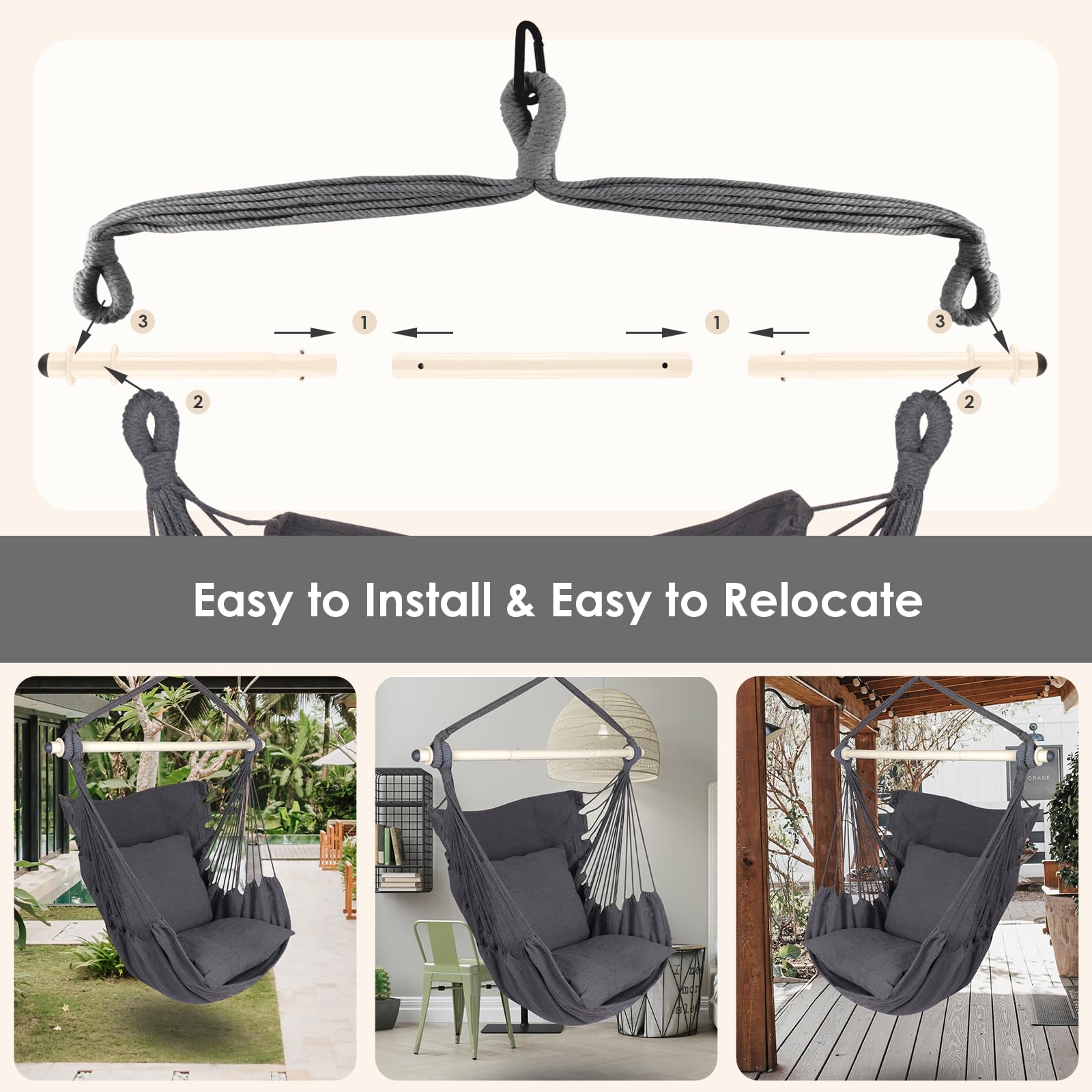 Highwild Hammock Chair Swing hanging from a beam indoors