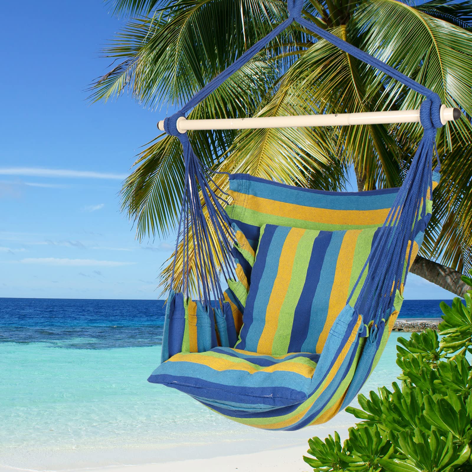 Highwild Hammock Chair Swing showing cushions and carabiner