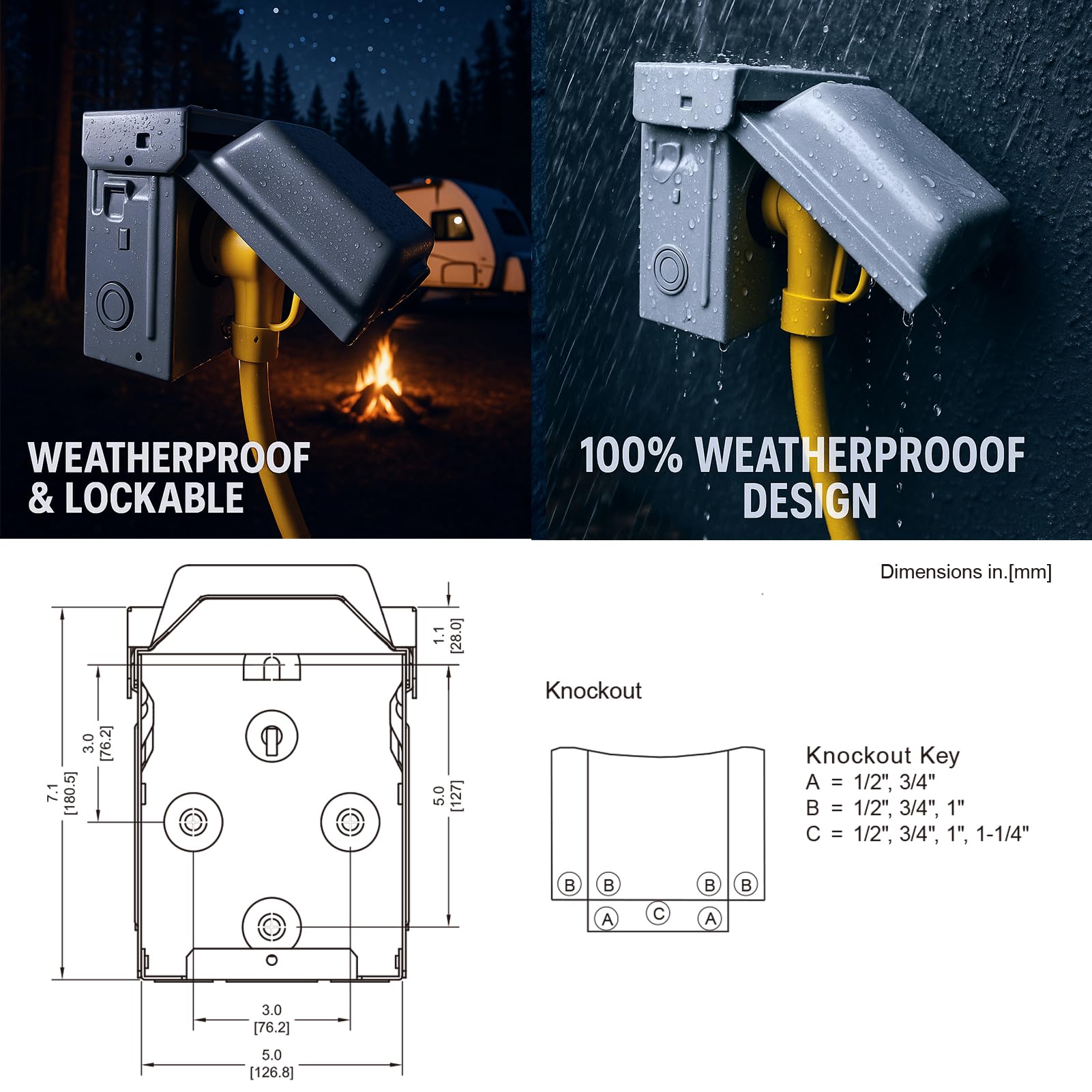 HIITIO 30 Amp outlet box with rain-shedding cover