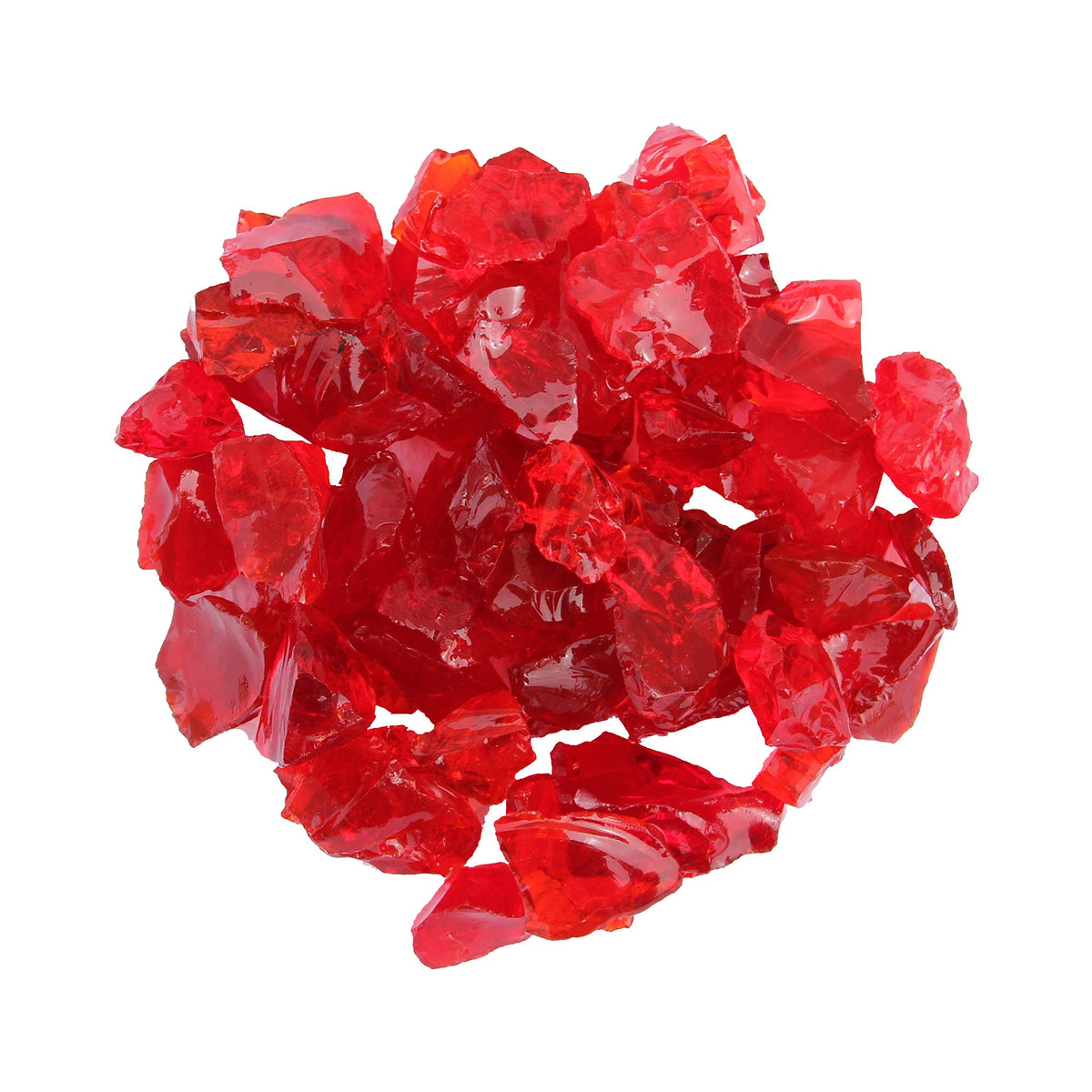 Hiland Fire Pit Glass Red 10 lb pack, showcasing vibrant colour and glass texture