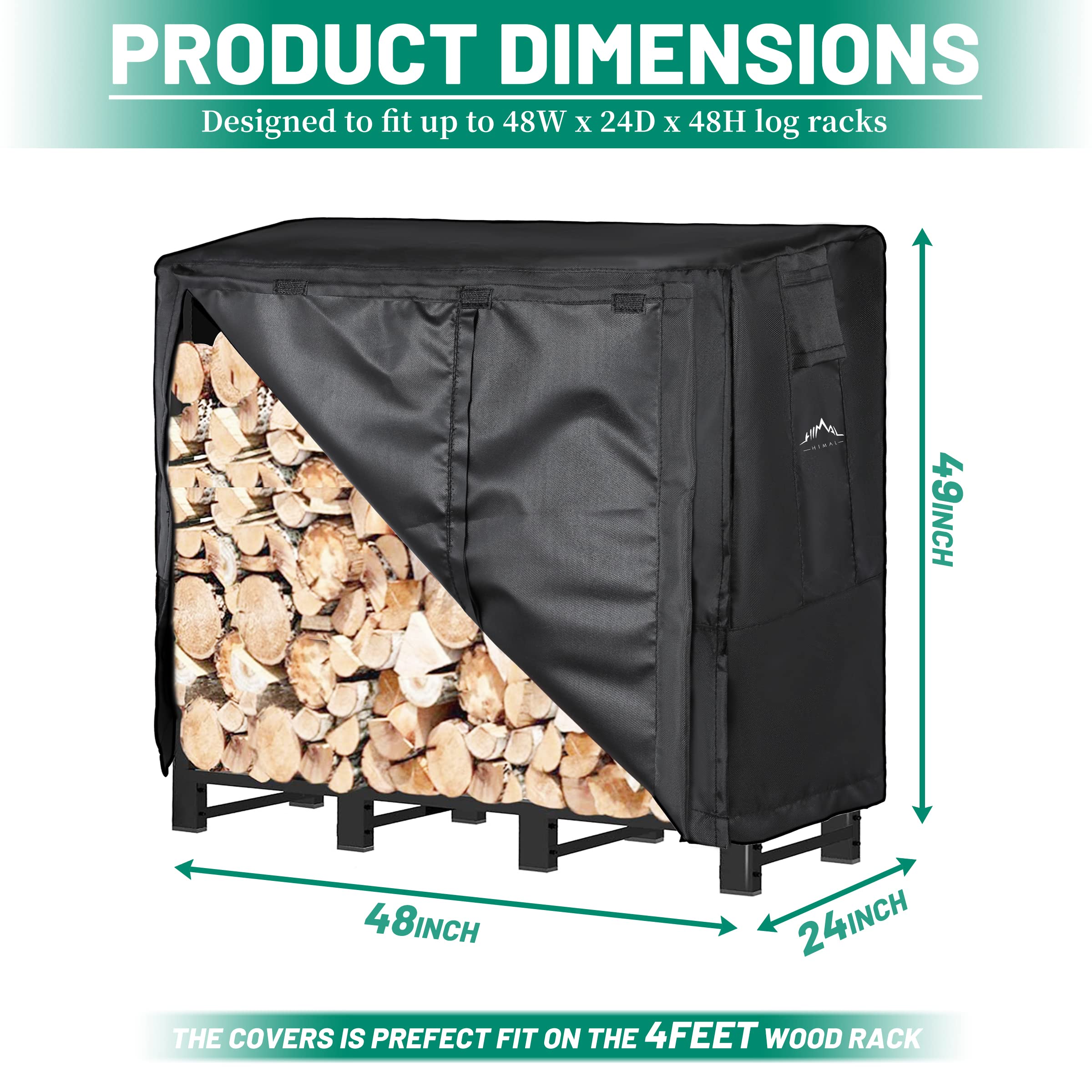 Himal firewood rack cover side view with velcro straps