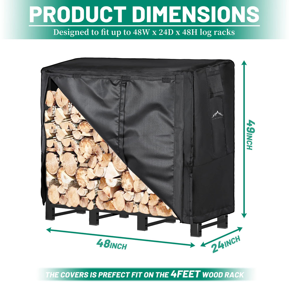 Himal firewood rack cover side view with velcro straps