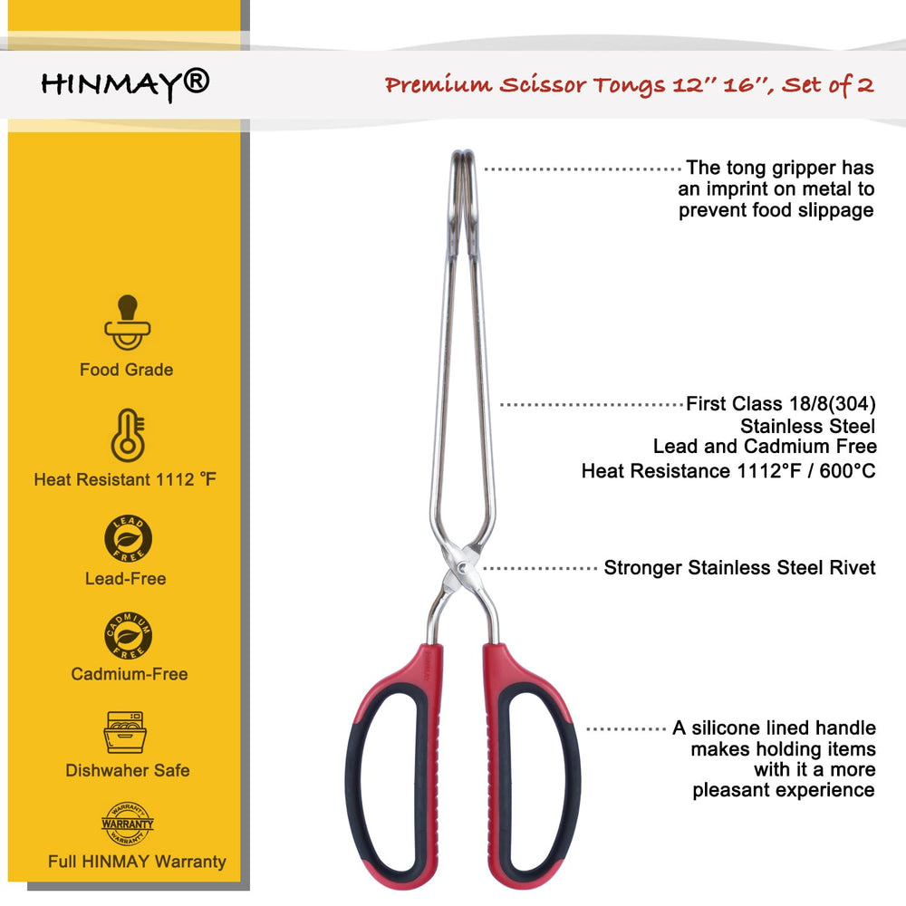 HINMAY 16-inch scissor tongs in red color front view