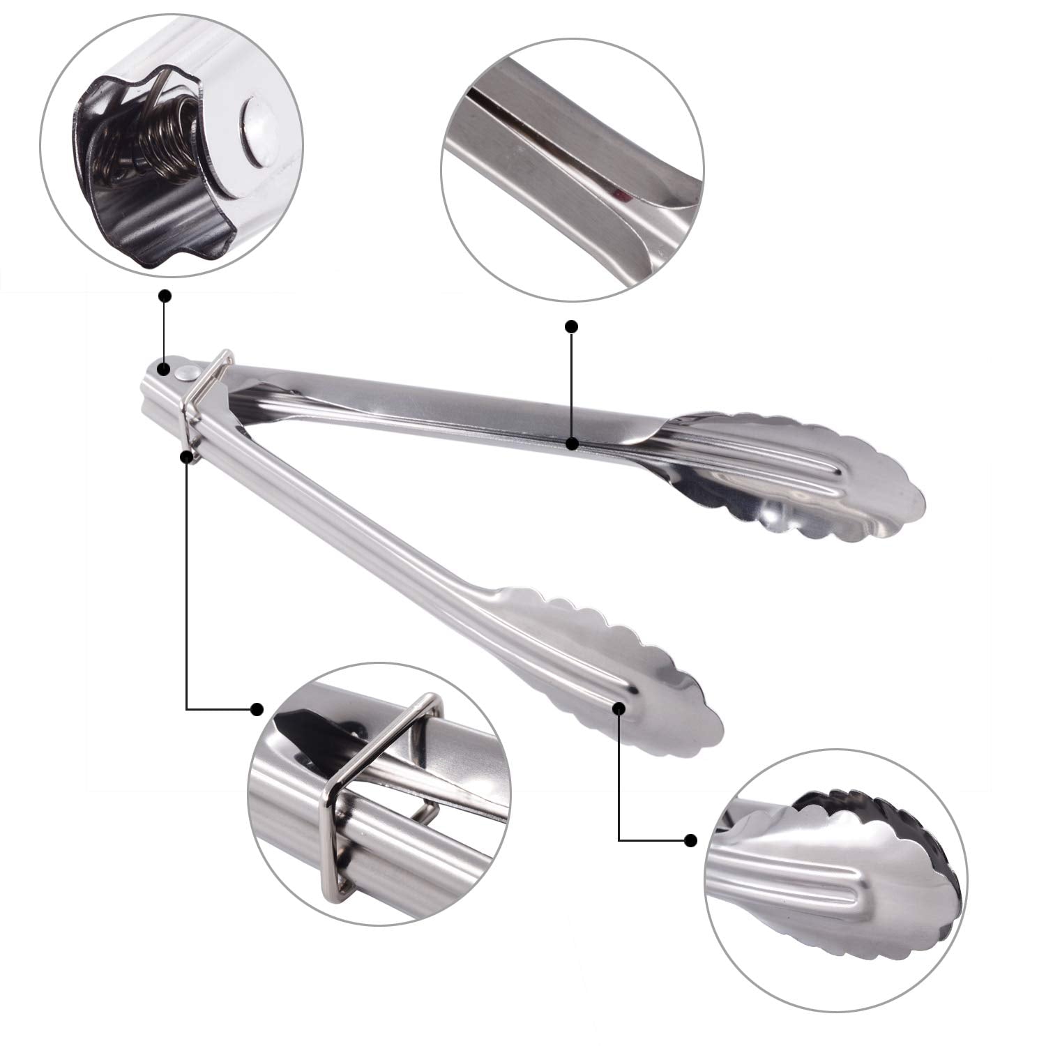 HINMAY 7-inch tongs with clam shell head for easy grip