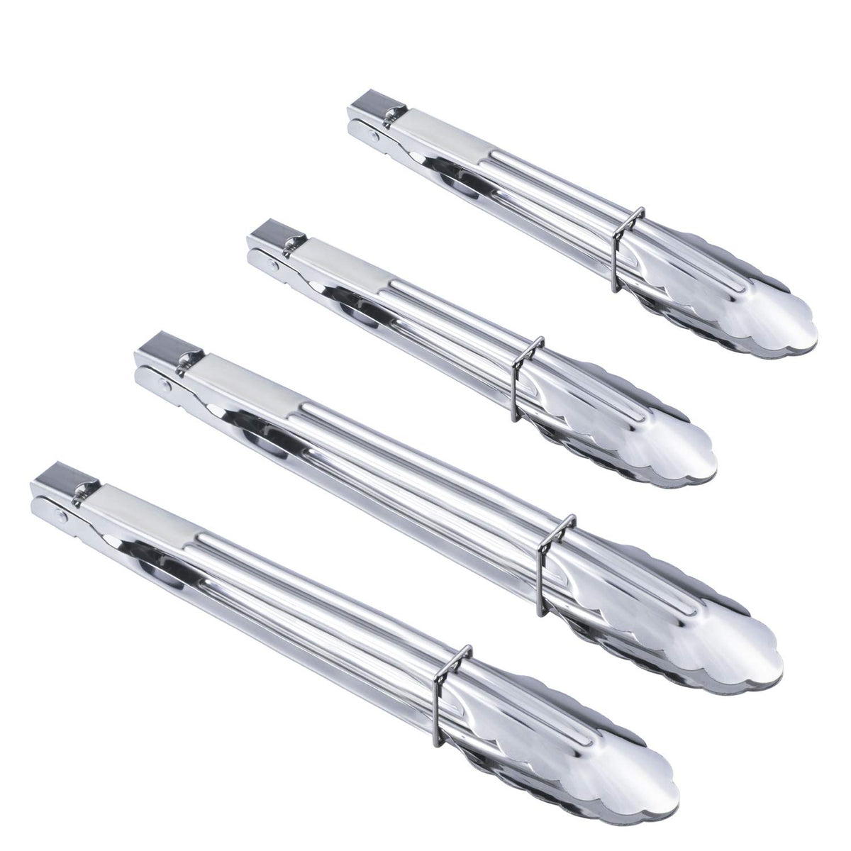 HINMAY stainless steel food tongs set, 4-piece, 9-inch and 12-inch