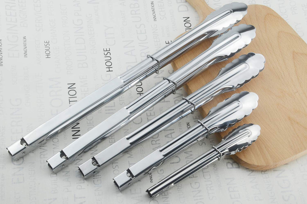 HINMAY stainless steel tongs with sliding locking ring