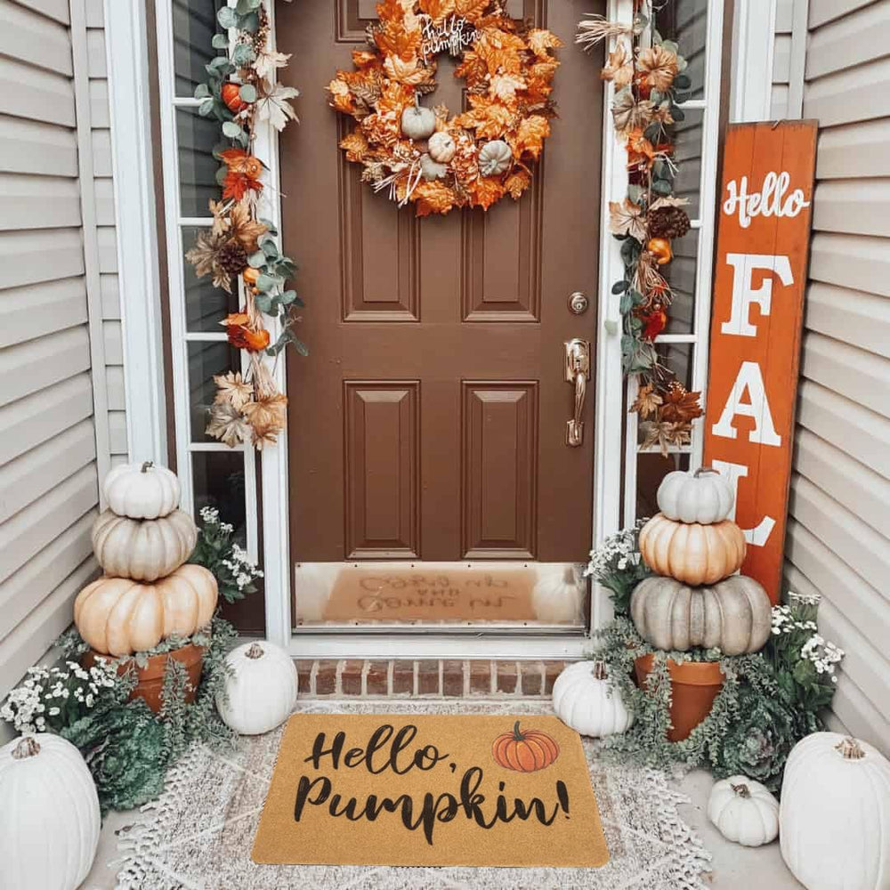 HinyBoeh Hello Pumpkin Doormat showing dimensions