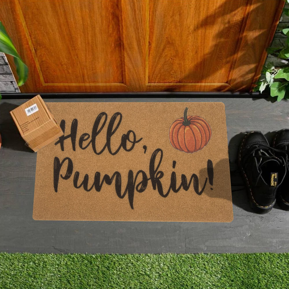 HinyBoeh Hello Pumpkin Doormat with seasonal decor