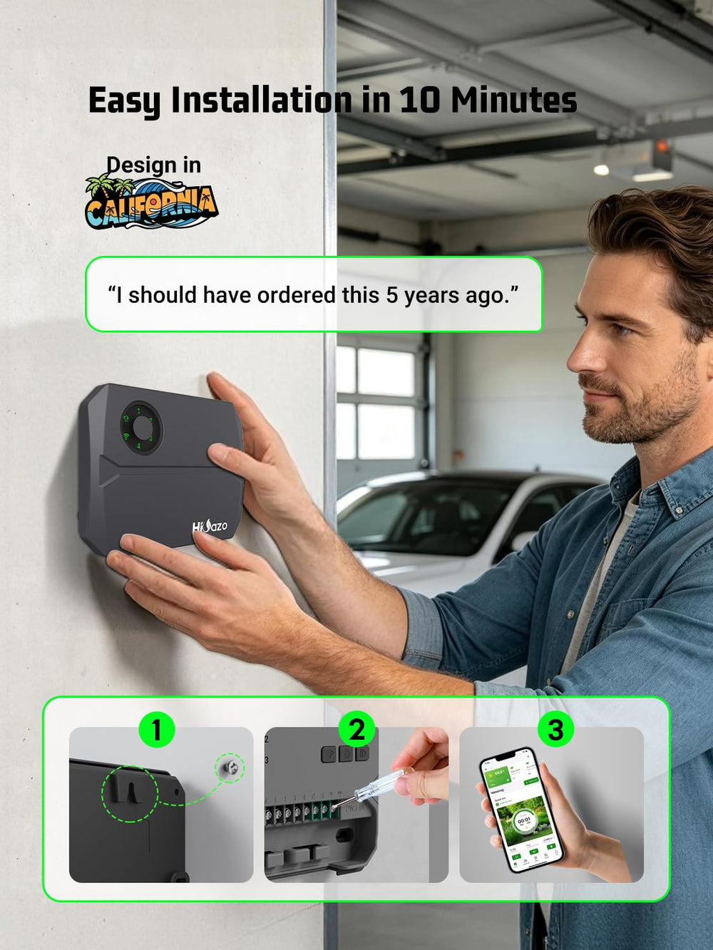 HiOazo Smart Sprinkler Controller installation components including screws and connectors