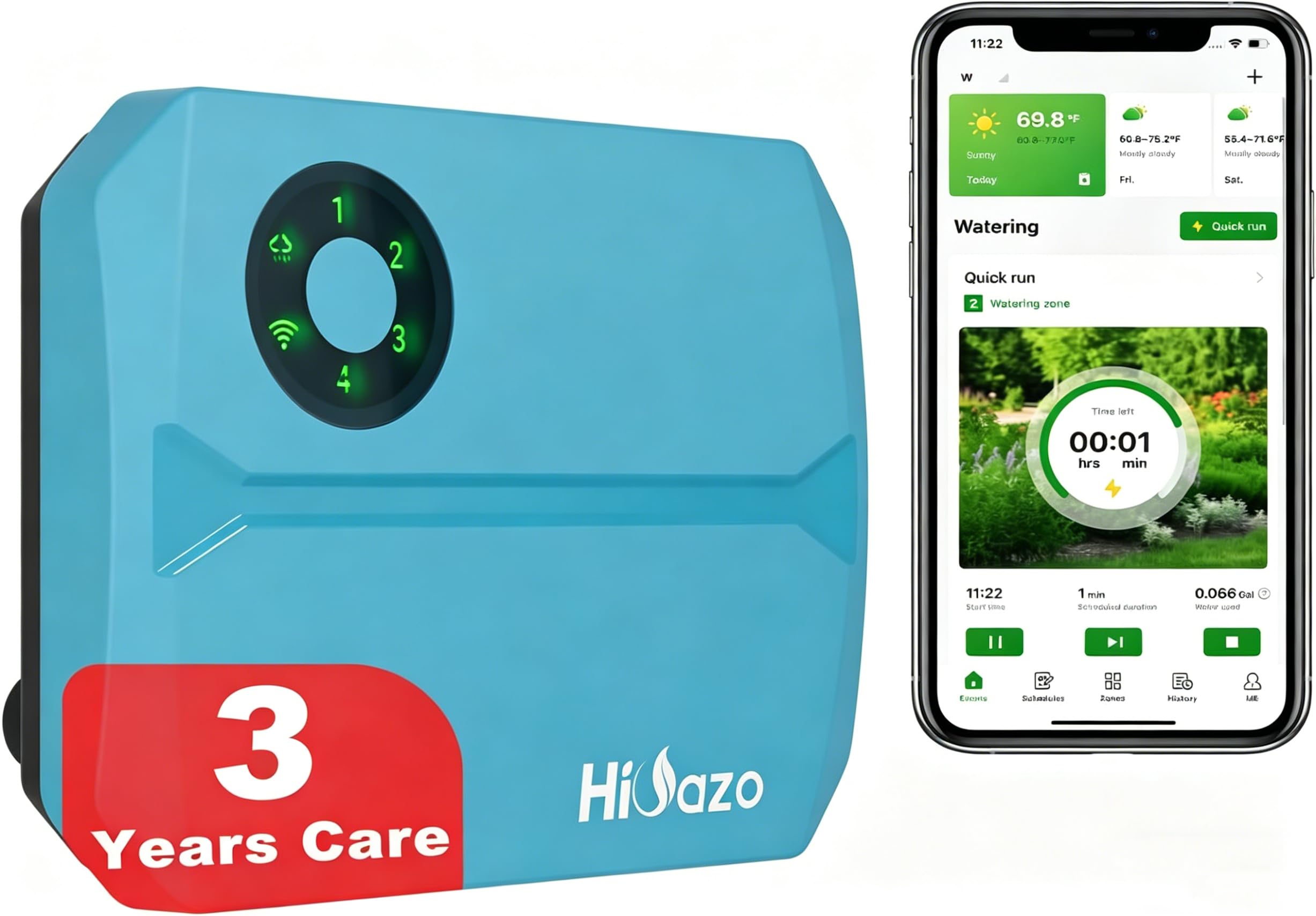 HiOazo Smart Sprinklers Controller light blue front view