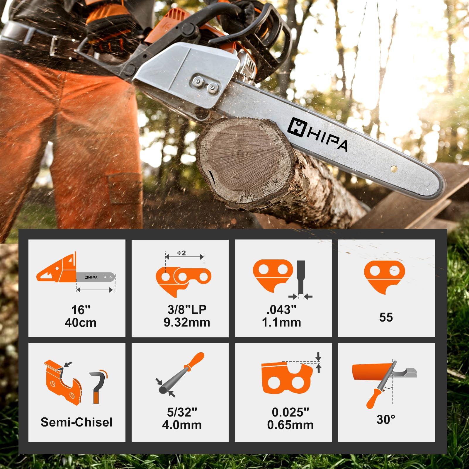 Hipa 16 Inch Chainsaw Chain back view