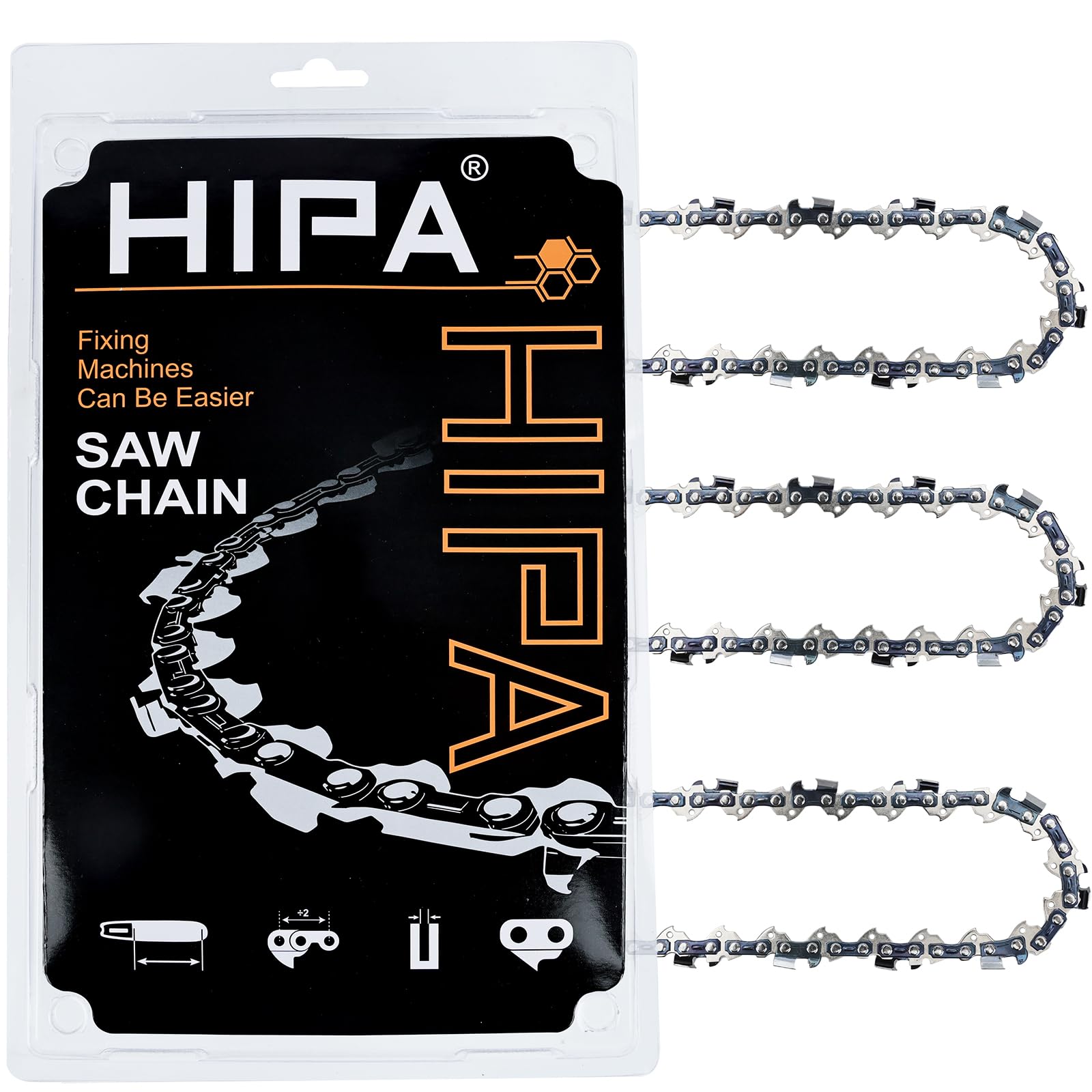Hipa 18-inch chainsaw chain pack of 3 front view