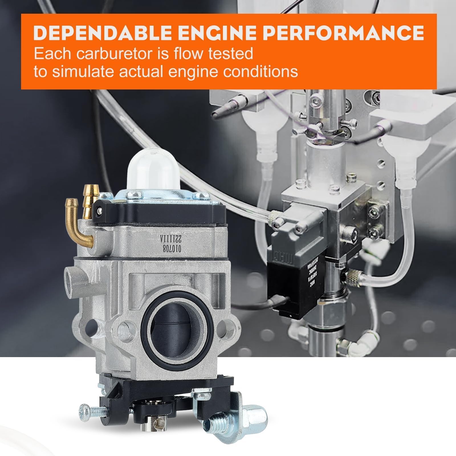 Hipa 43CC carburetor dimensions displayed with measuring tape