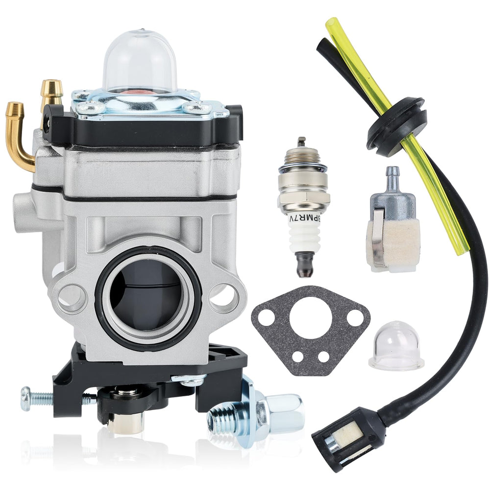 Hipa 43CC carburetor front view with fuel line kit