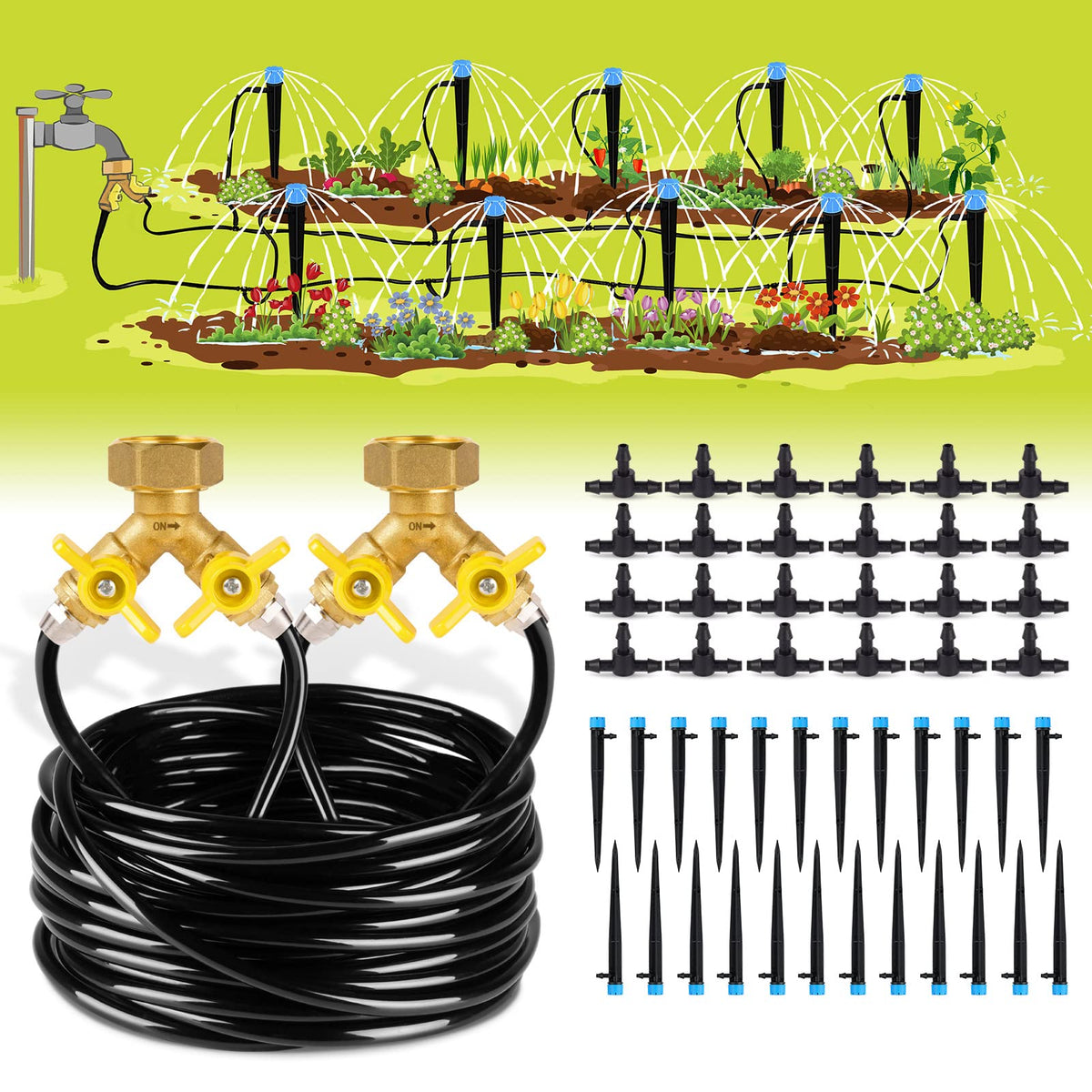 HIRALIY 100ft Drip Irrigation Kit with tubing and connectors