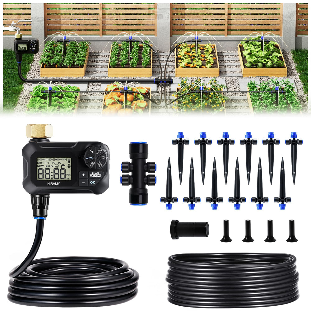 HIRALIY 50FT Automatic Drip Irrigation Kit with Timer components layout