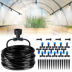 HIRALIY 59FT Drip Irrigation Kit components including tubing and nozzles