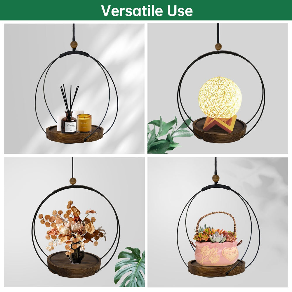 hismocal Hanging Planter Black hanging from ceiling with plants