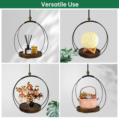 hismocal Hanging Planter Black hanging from ceiling with plants