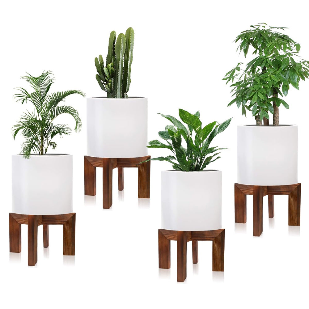hismocal wood plant stand front view with flower pots