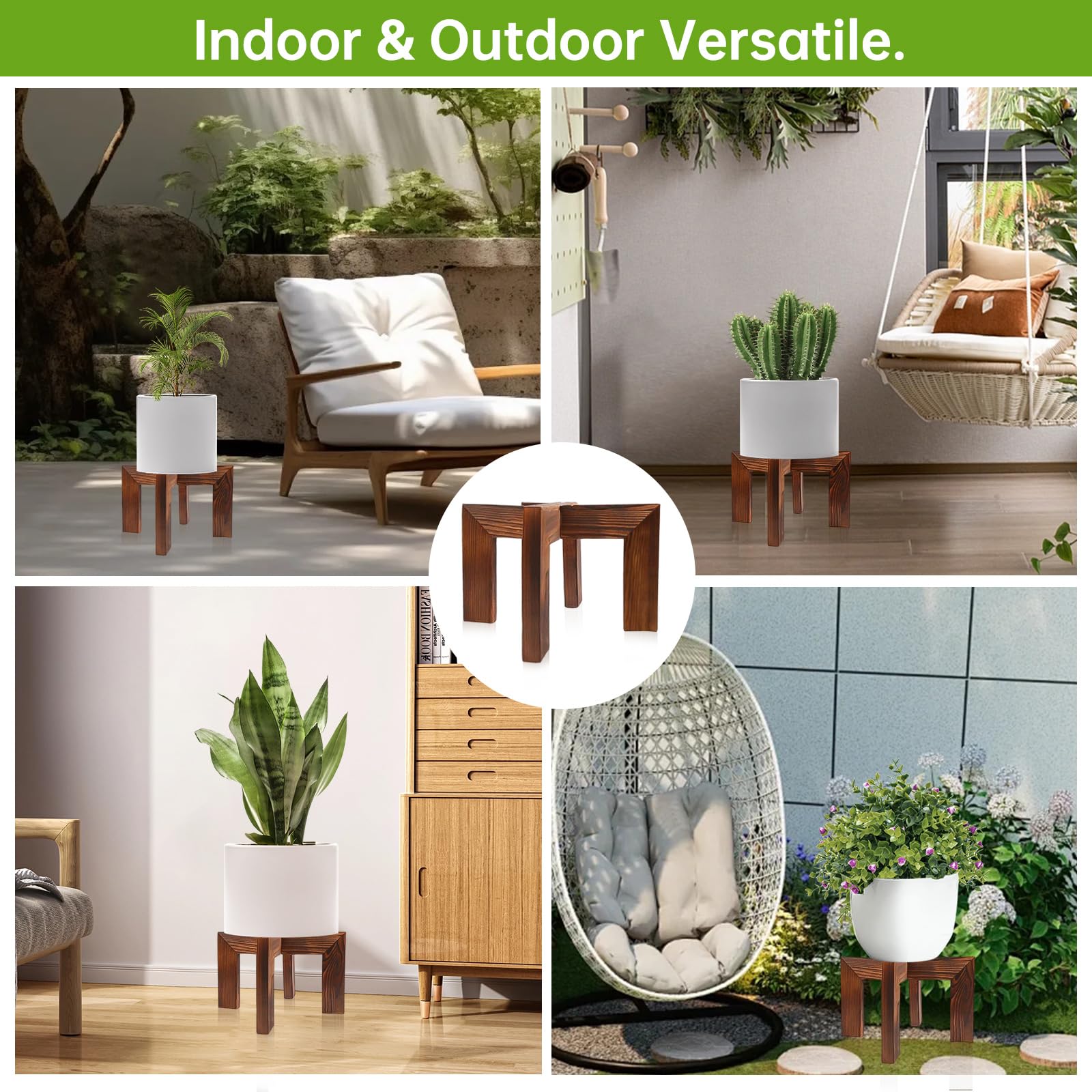 hismocal wood plant stand with various pot sizes