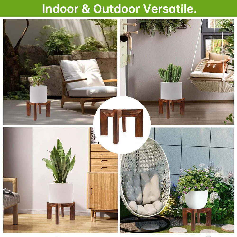 hismocal wood plant stand with various pot sizes