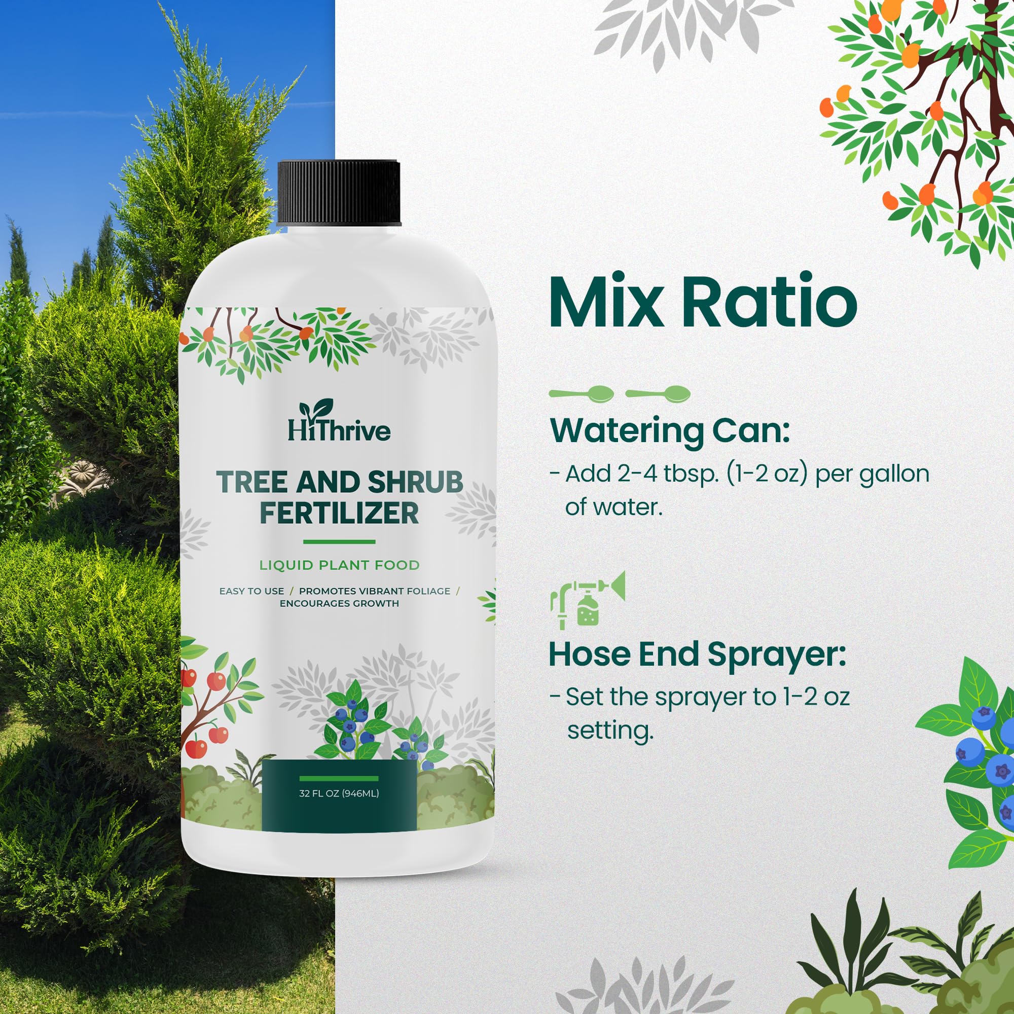 HiThrive bottle with lush green plants in the background
