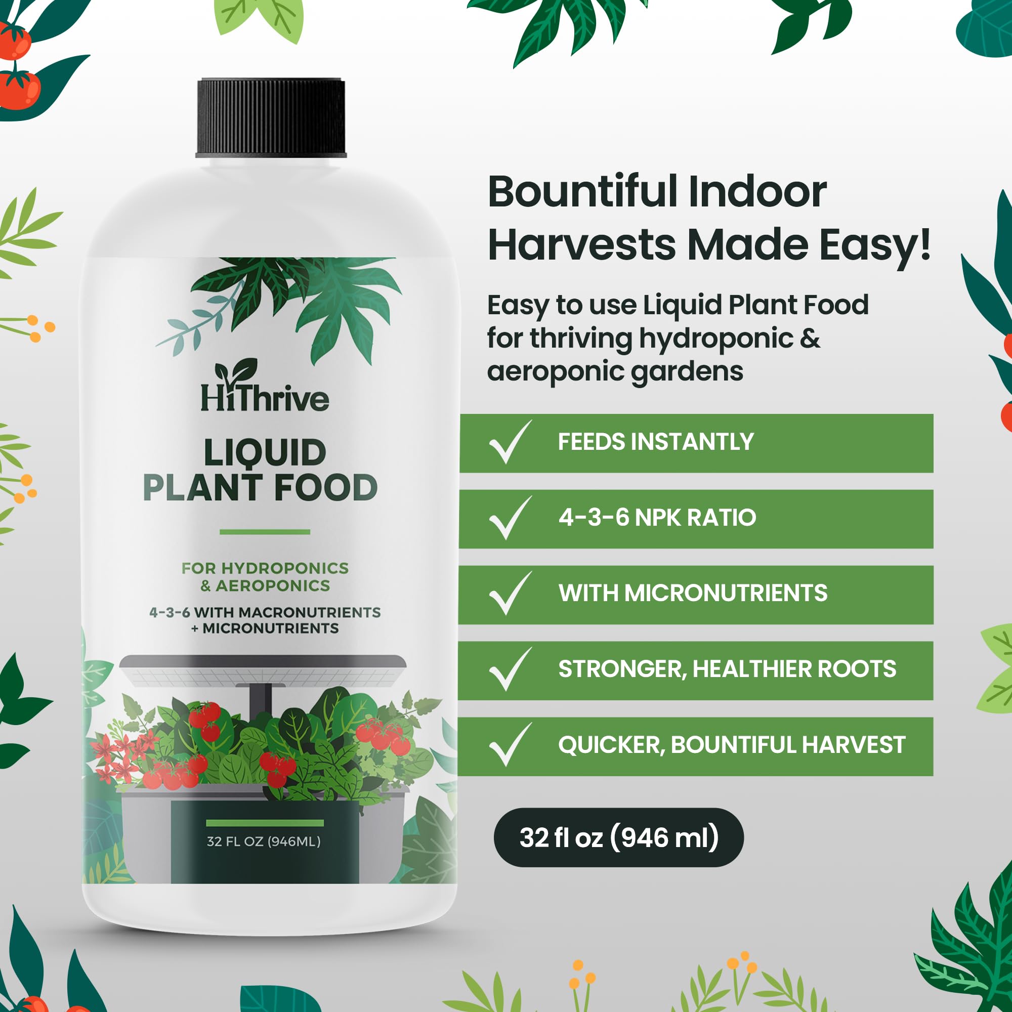 HiThrive Hydroponic Fertilizer 32oz with label details