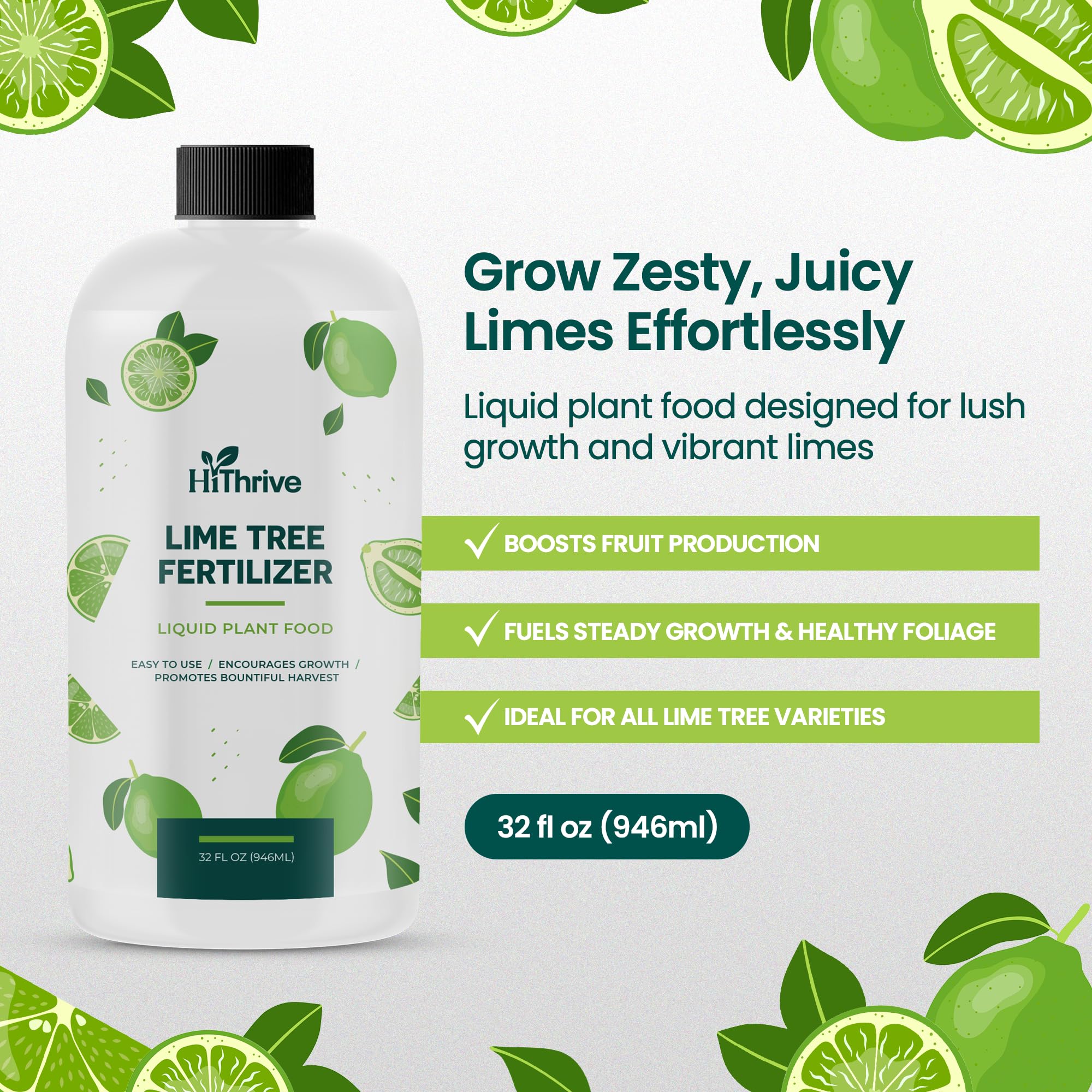 HiThrive Lime Tree Fertilizer 32oz bottle side view