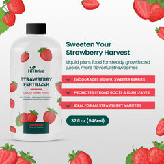 HiThrive Strawberry Fertilizer 32oz back view with ingredients