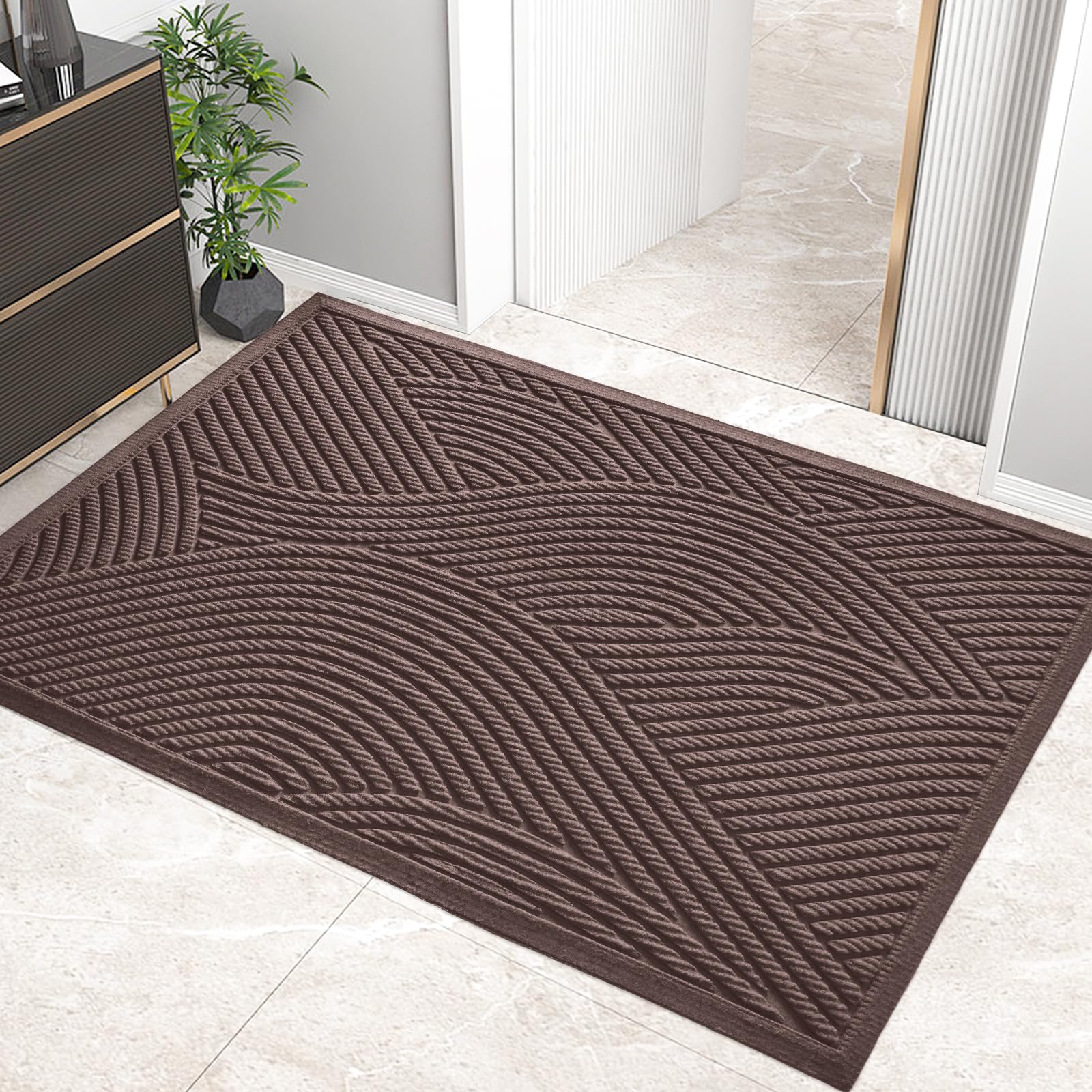 HIYARD Sturdy Front Door Mat, Coffee, front view