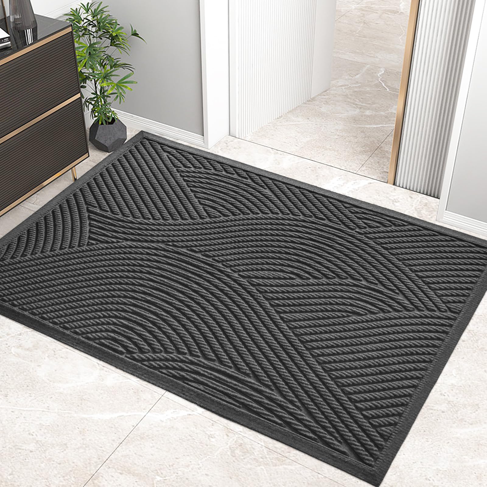 HIYARD Sturdy Front Door Mat Grey front view