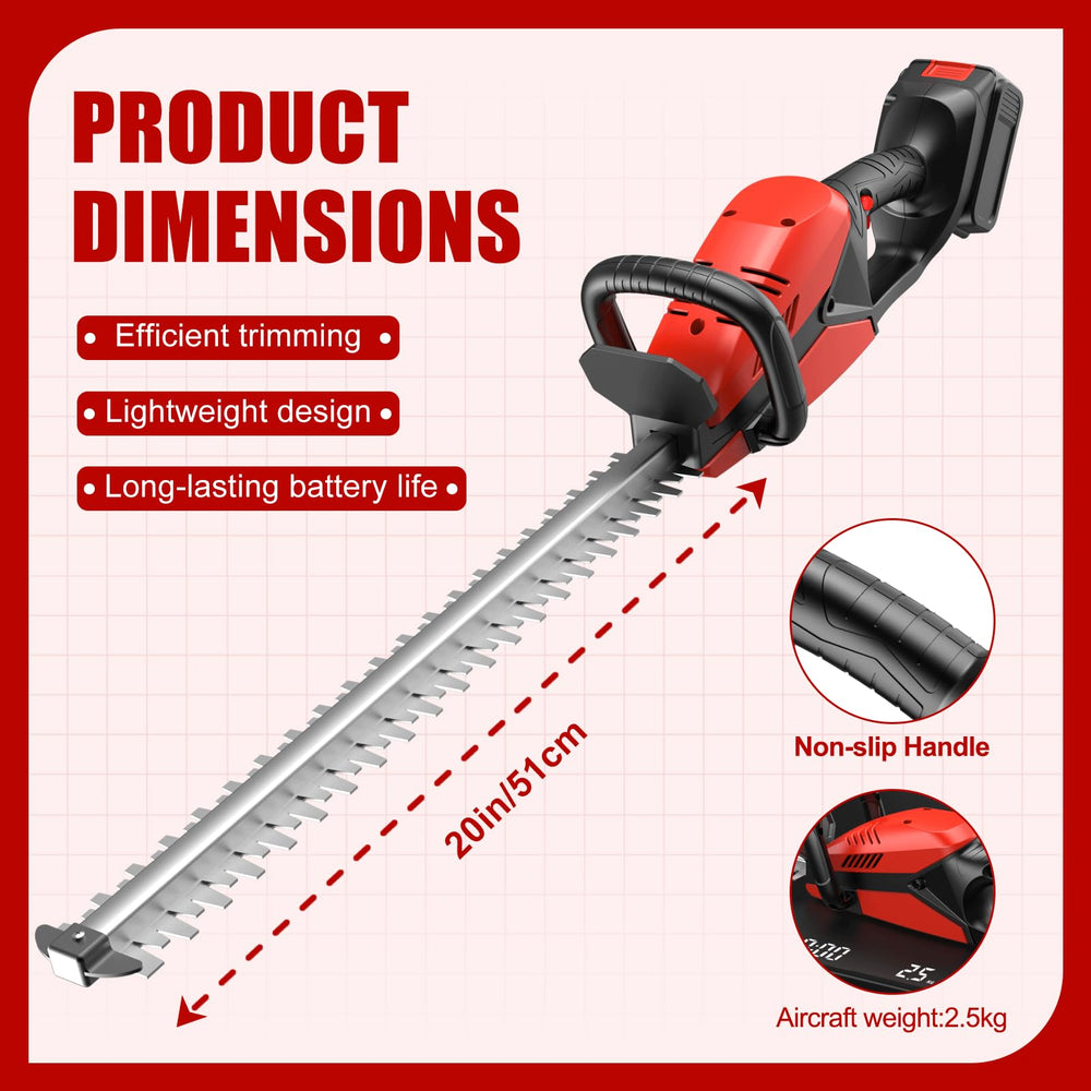 HJLYZYA cordless hedge trimmer with battery and charger on white background