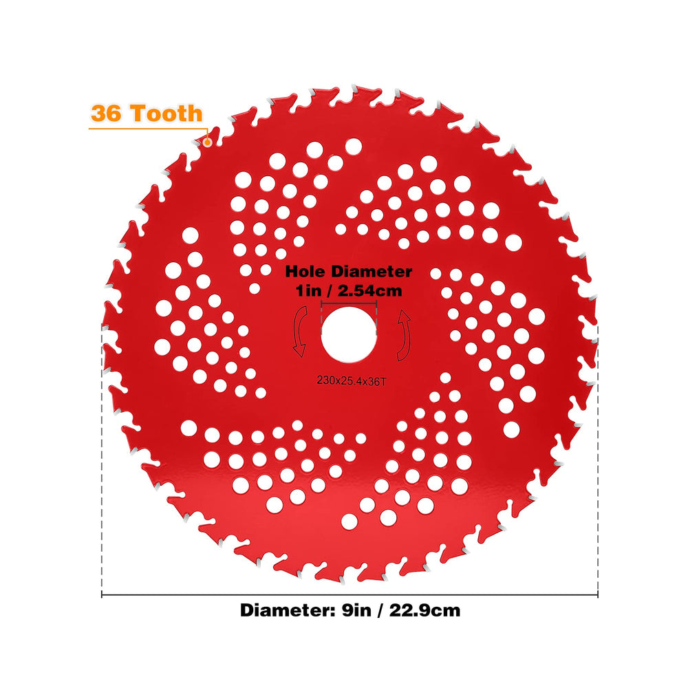 HK Brush Cutter Blades alongside a gas trimmer