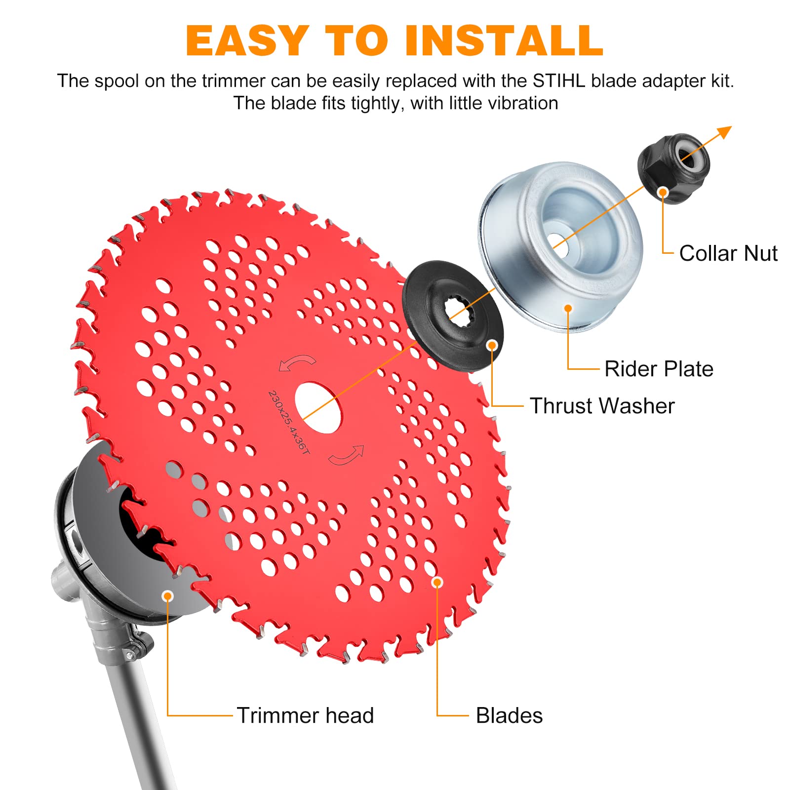 HK Brush Cutter Blades packaging with included accessories
