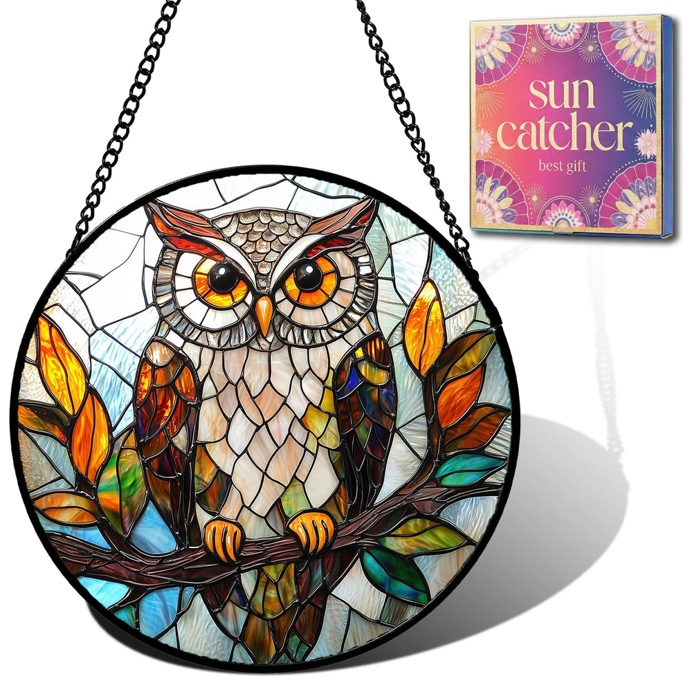 HKDGOKA Owl on Branch Suncatcher front view