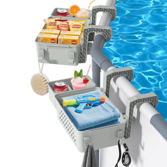 HKQ Poolside Storage Basket Set with Cup Holders, gray
