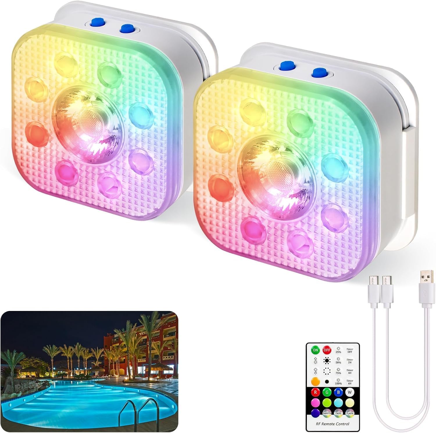 HL Submersible LED Pool Light front view, RGB color