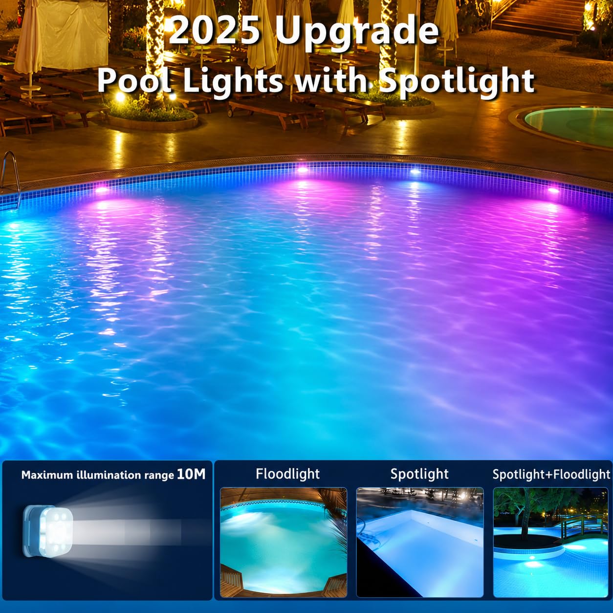 HL Submersible LED Pool Light packaging with features listed