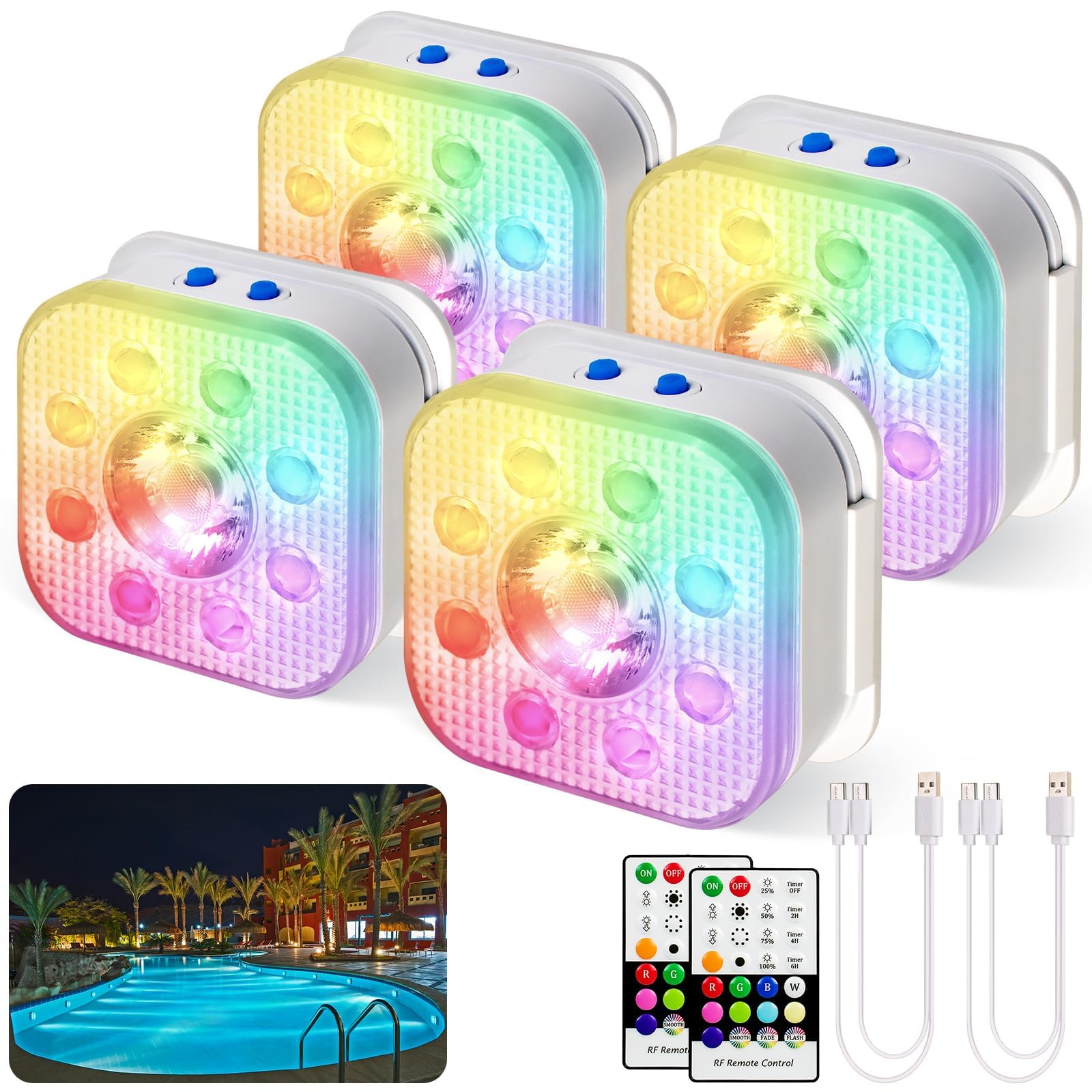HL Submersible LED Pool Light RGB-4 Pack front view