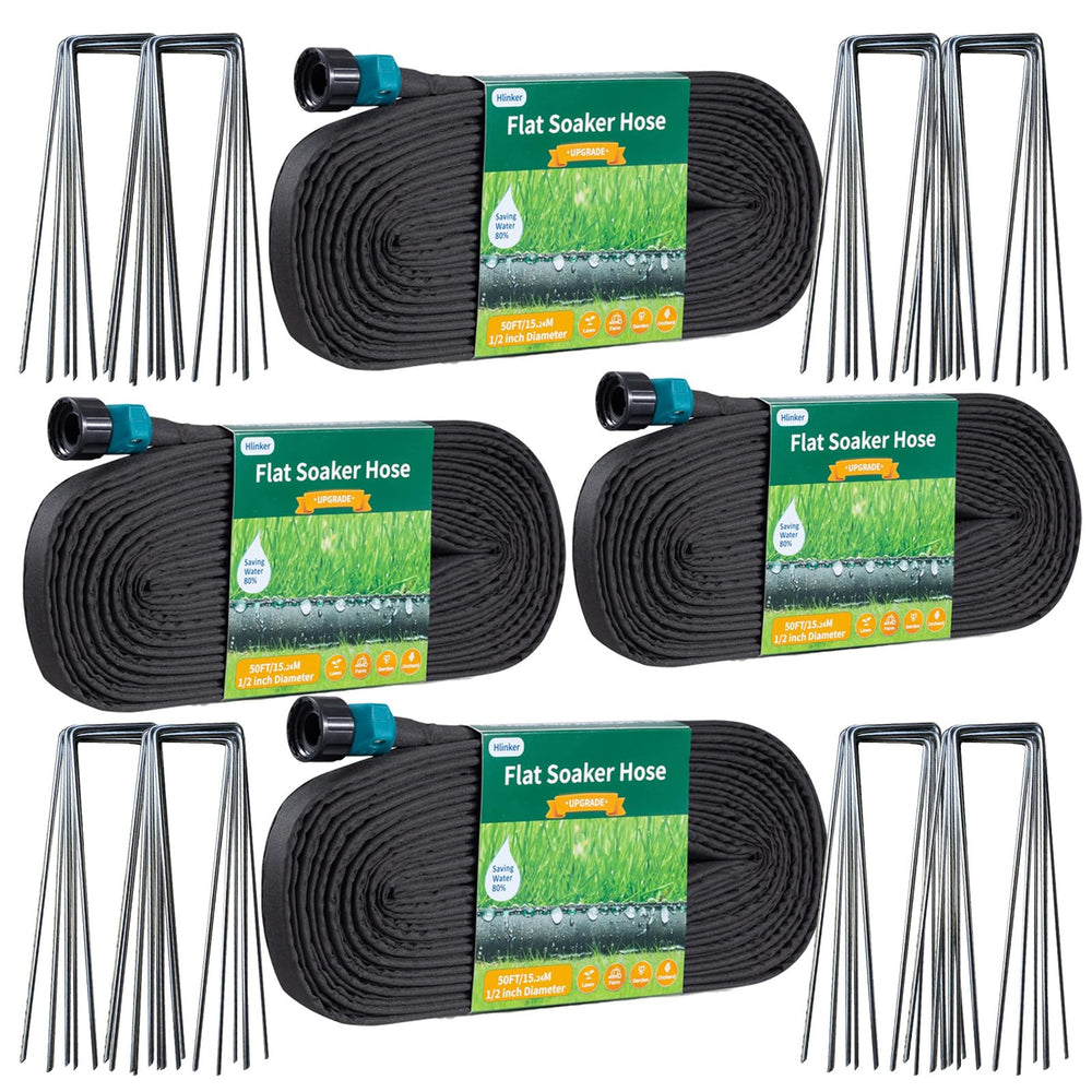 Hlinker 200 ft Flat Soaker Hose black color front view